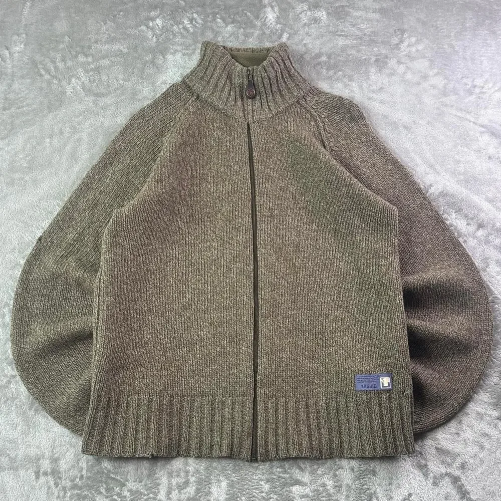 Vintage Y2K Diesel Wool Full Zip Sweater Mens Large Brown Red Tag Distressed